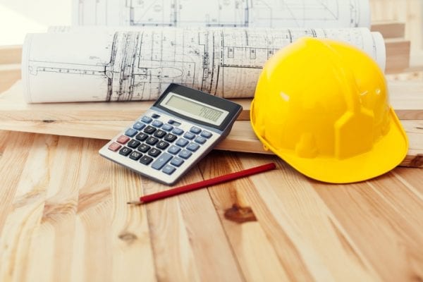 Construction Funds Control calculator construction drawings yellow hard hat