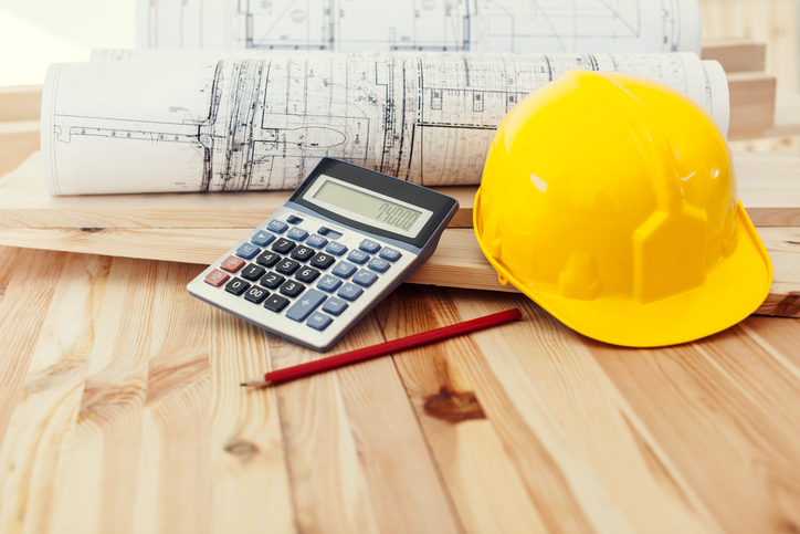 Construction Funds Control calculator construction drawings yellow hard hat