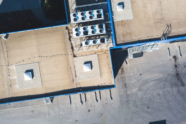 aerial top view of commercial roof