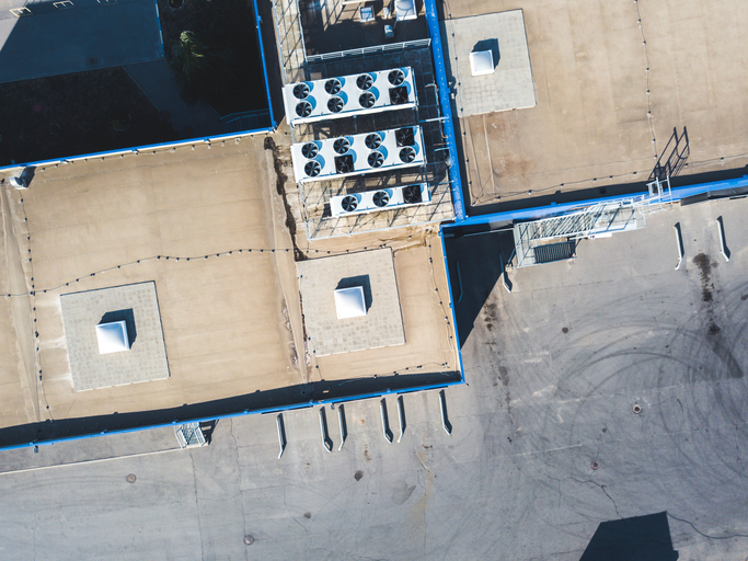 aerial top view of commercial roof